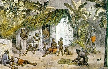 Habitação de negros. Rugendas, 1822-1825. Habitação de negros. Rugendas, 1822-1825. Em algumas fazendas podíamos encontrar escravos com casa própria, embora fossem residências medíocres.
