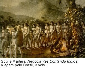Índios aprisionados para serem vendidos como escravos. As bandeiras no sul da colônia tinham como um dos objetivos a captura de indígenas para a escravidão. Índios aprisionados para serem vendidos como escravos. As bandeiras no sul da colônia tinham como um dos objetivos a captura de indígenas para a escravidão.